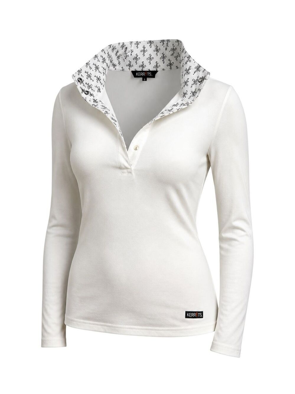Kerrits Equestrian Snap Up Pullover Size Large Compression White Pattern Collar